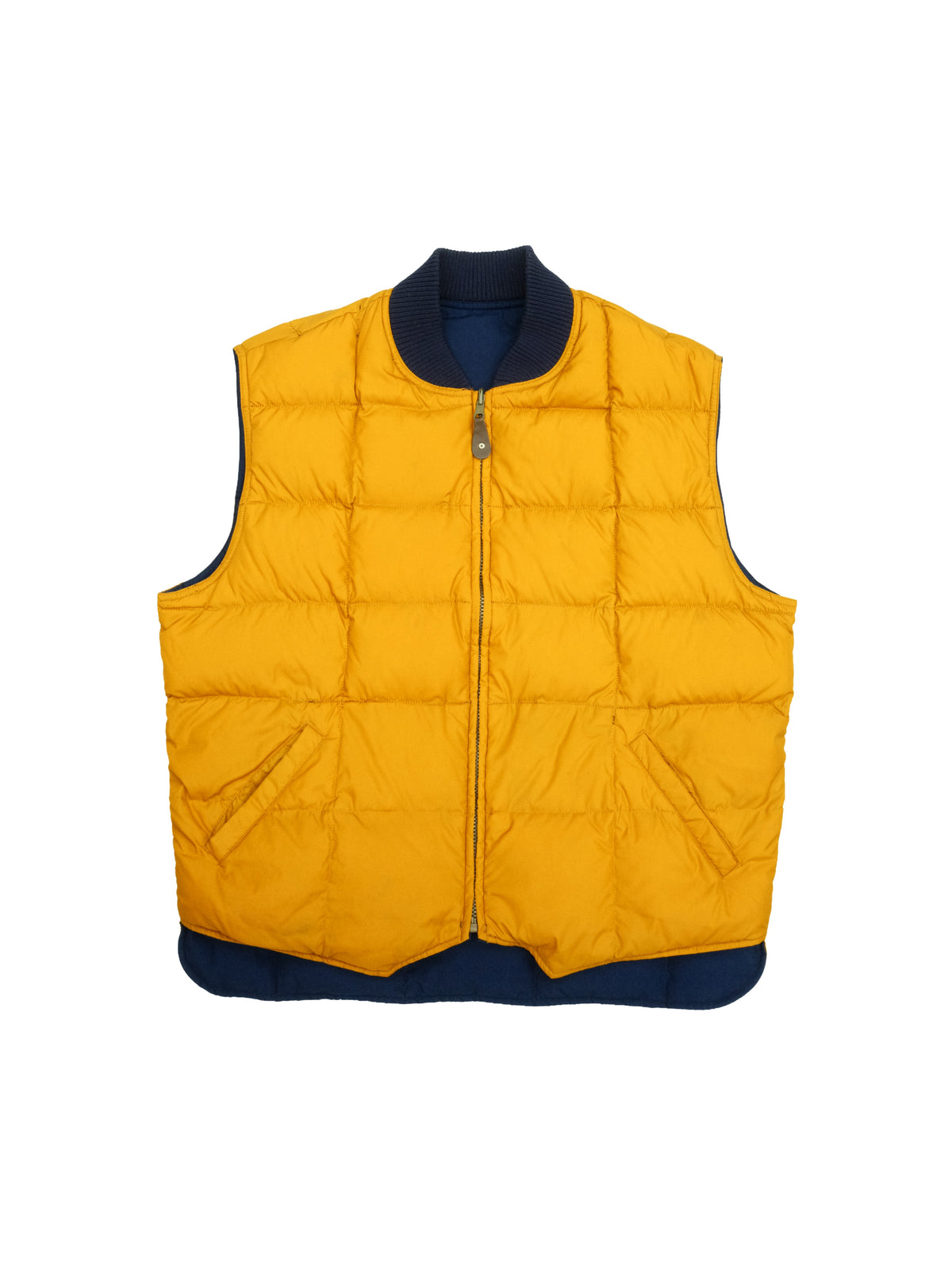90's Eddie Bauer Reversible Goose Down Western Vest - Sunflower/Navy (L)