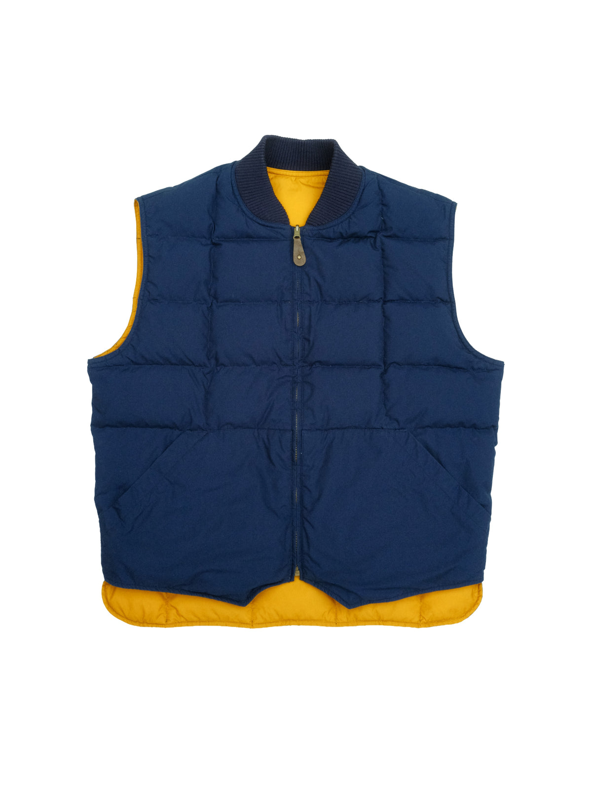 90's Eddie Bauer Reversible Goose Down Western Vest - Sunflower/Navy (L)